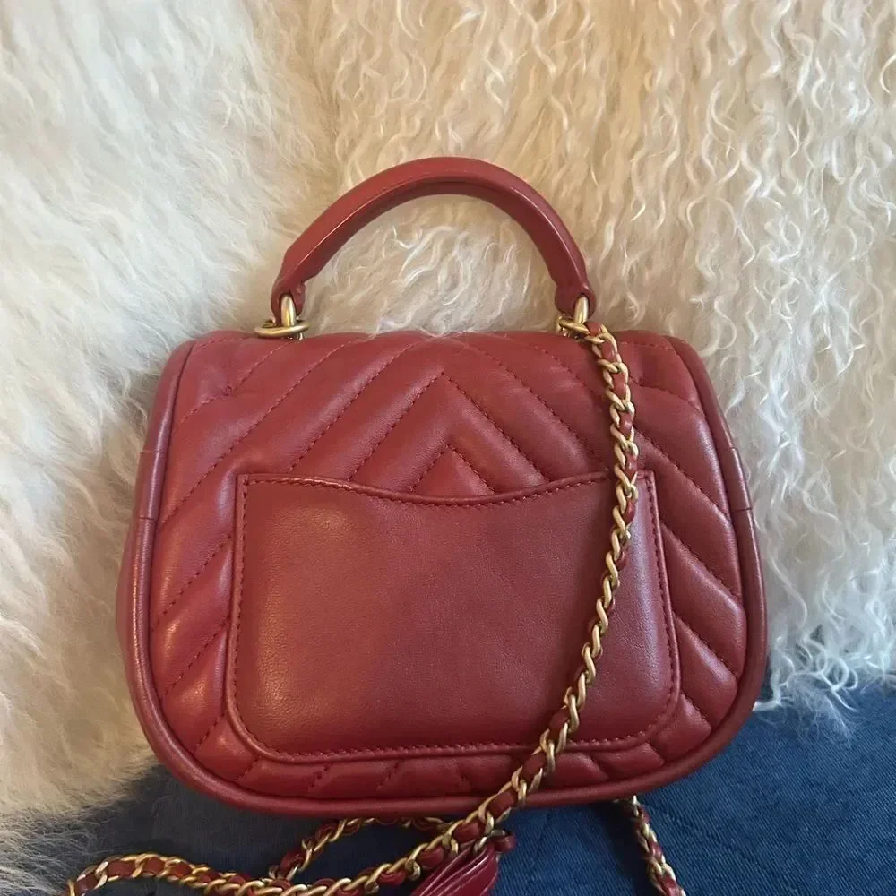 Chanel Red chev coco handle small Leather Handbag